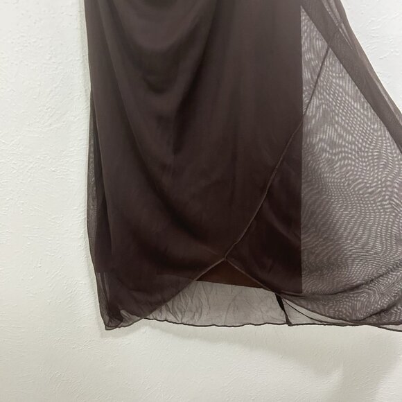 Vintage 90s Brown Chiffon Midi Dress Asymmetrical Hem Fairy Ethereal Earthy Sz M - Picture 9 of 12